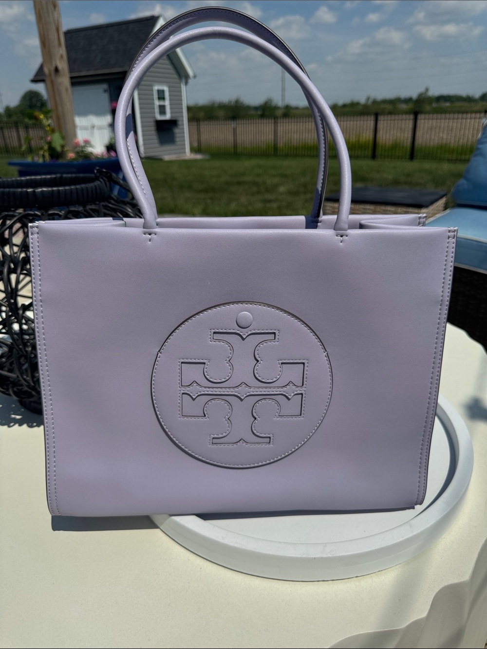Tory Burch Lavender Leather Logo Tote - Picture 1 of 6